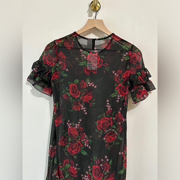 H&M Floral Print Mesh Tiered Ruffle Short Sleeve Dress Size 2 - Picture 4 of 5